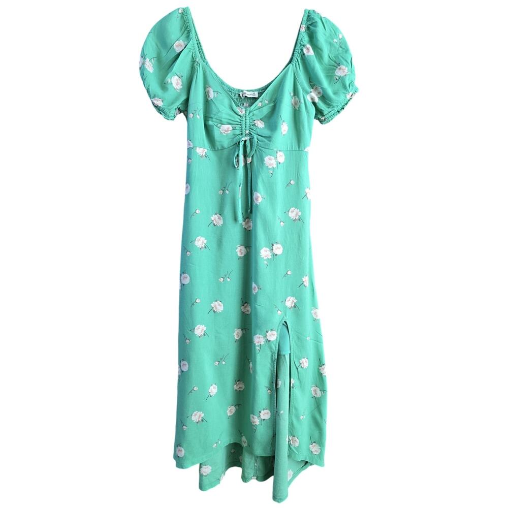 Hollister Dress Green Floral Midi Babydoll Coquette Y2K 90s Size XS Short Sleeve